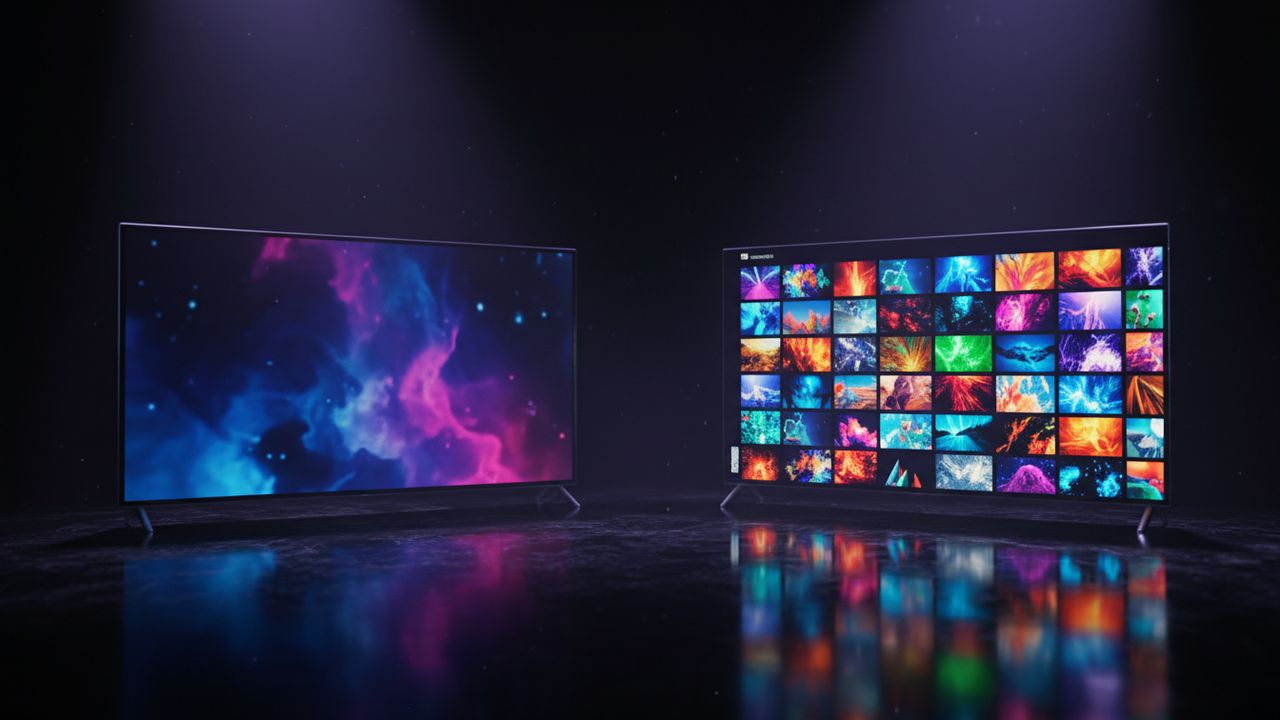 Two televisions side by side, one sharper than the other