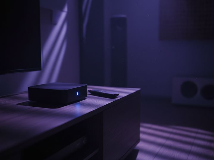 A set-top box and remote control on a media unit